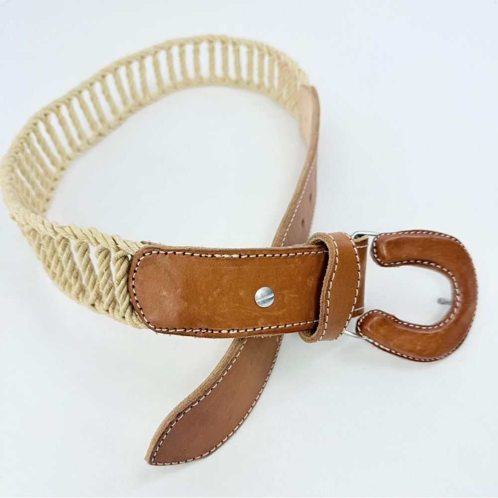 Norento Boots Brown Leather Cream Jute Ladder Weave Western Ranch Rodeo Belt